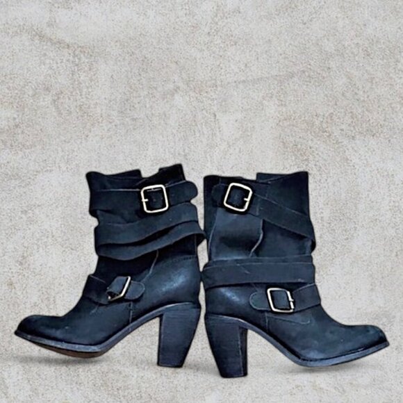 Jeffrey Campbell Moto Boots Black double strap Size 7 - Picture 1 of 10
